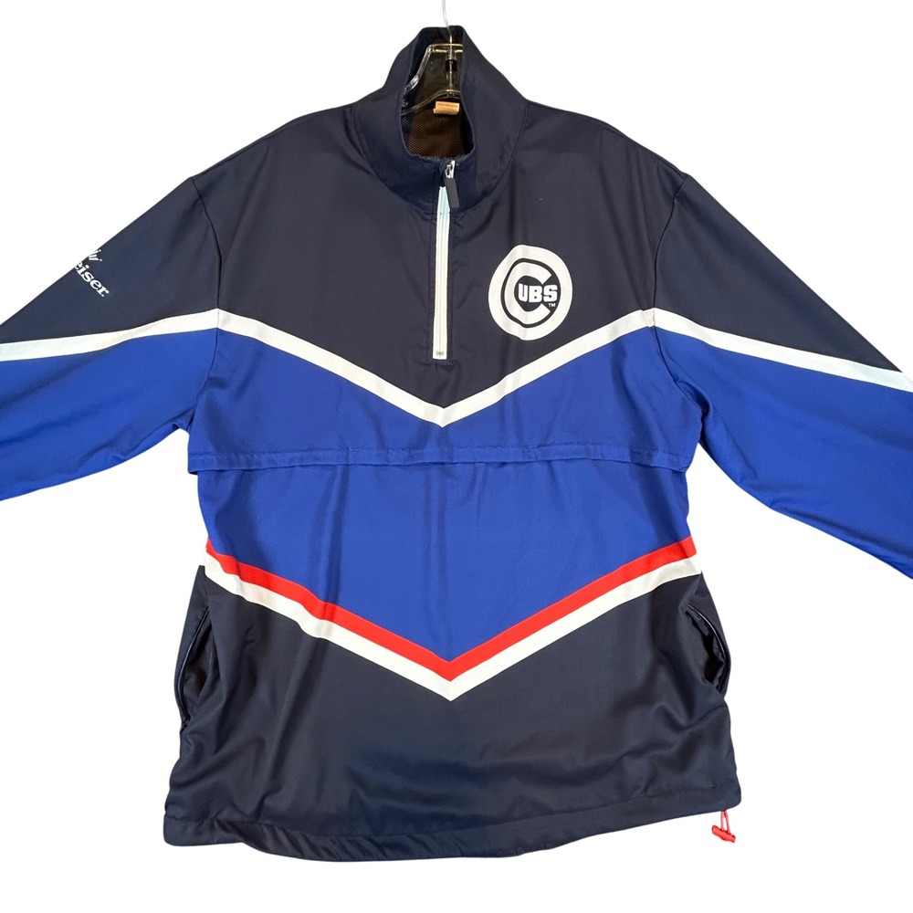Chicago Cubs Pullover Jacket Windbreaker‎ Men's XL Blue White Red Logo Budweiser